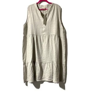 Bellambra 100% Linen Dress Size 2X Gray Grigio Tiered Sleeveless NWT